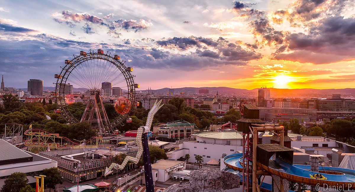 Riesenrad, Prater, Wien, Sonnenuntergang