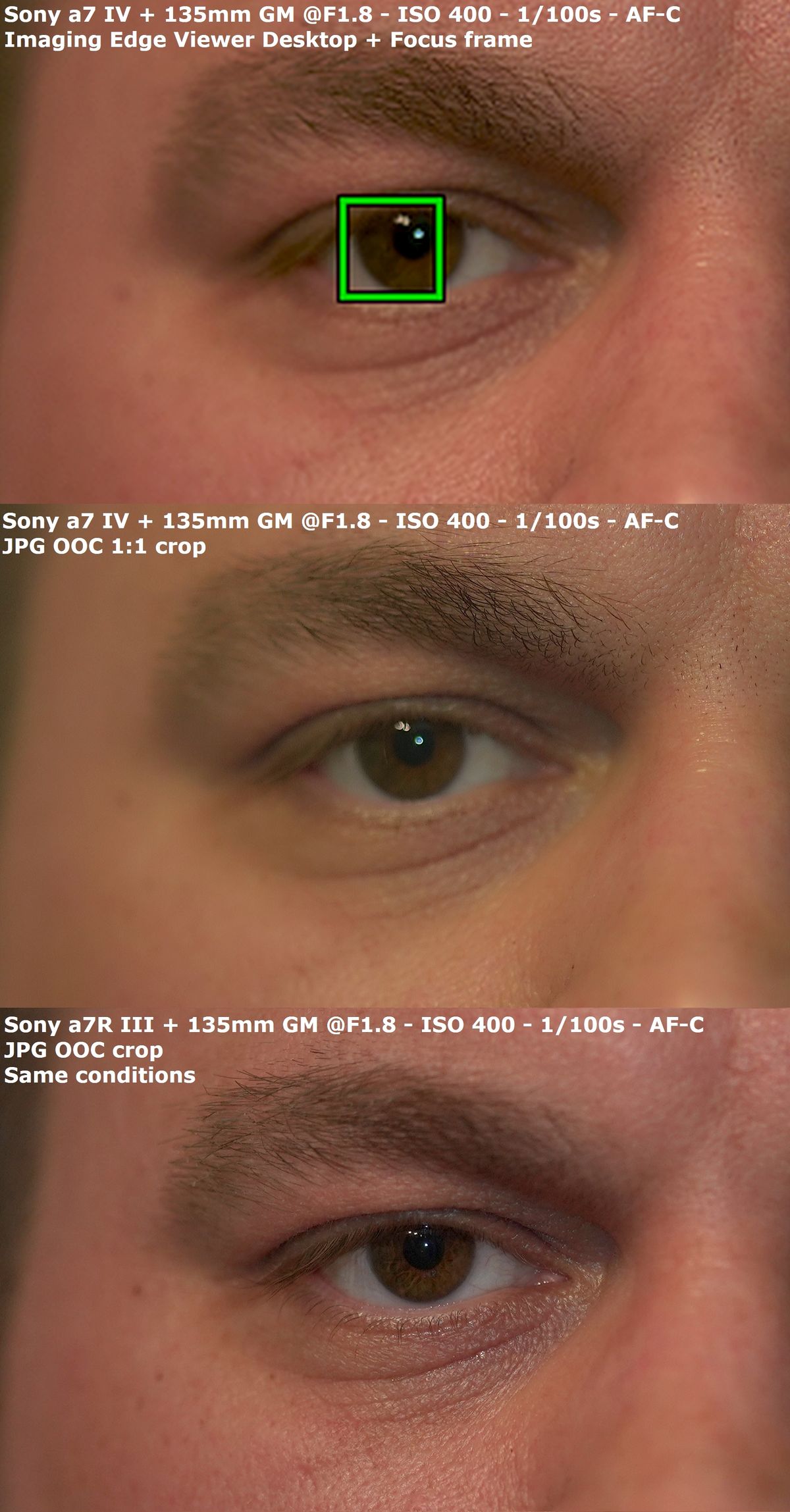a7 IV vs a7R III + Sony 135mm 1.8 GM @F1.8 - ISO 400 - 1/100s - Eye-AF precision (head portrait)